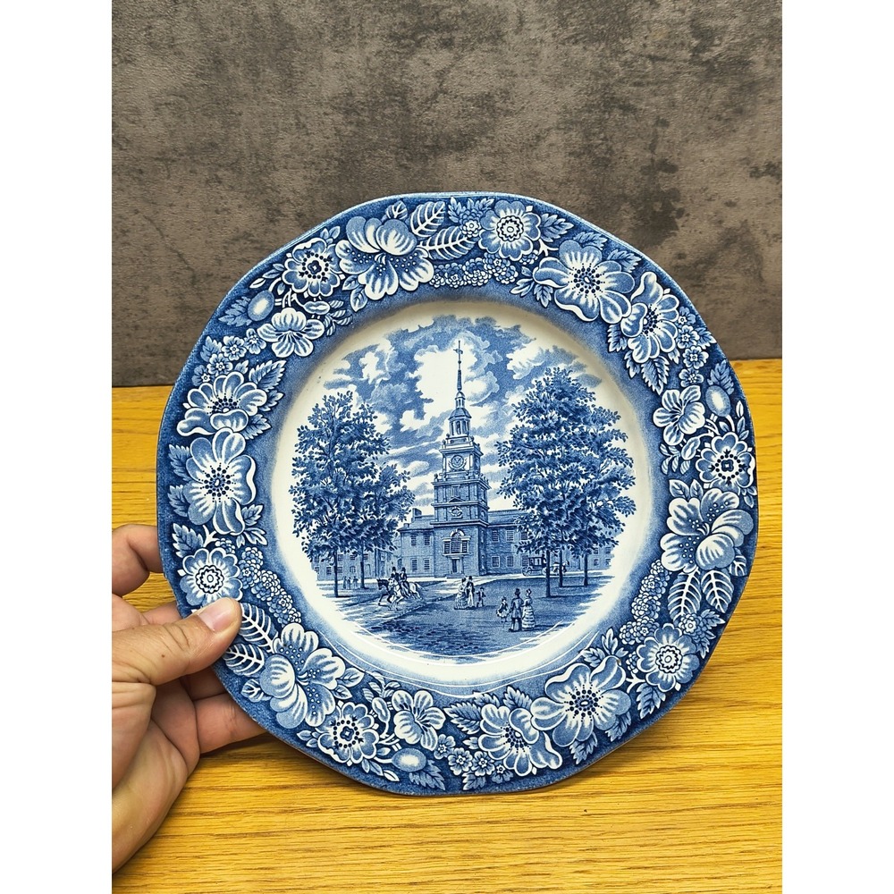 Vintage Liberty Blue Staffordshire Ironstone Plate, Independence Hall